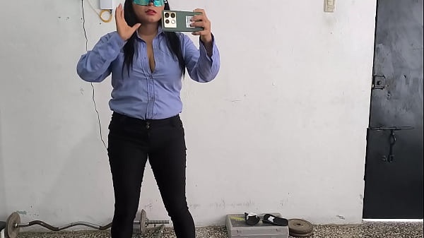 The female police officer shows off her sensual body after work.