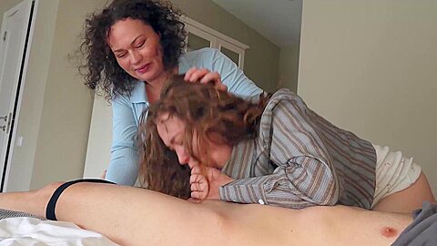 Busty Stepmother Joins Stepdaughter In Threesome